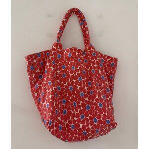 Boden Floral Pink and Blue Cotton Canvas Top Handle Tote Bag